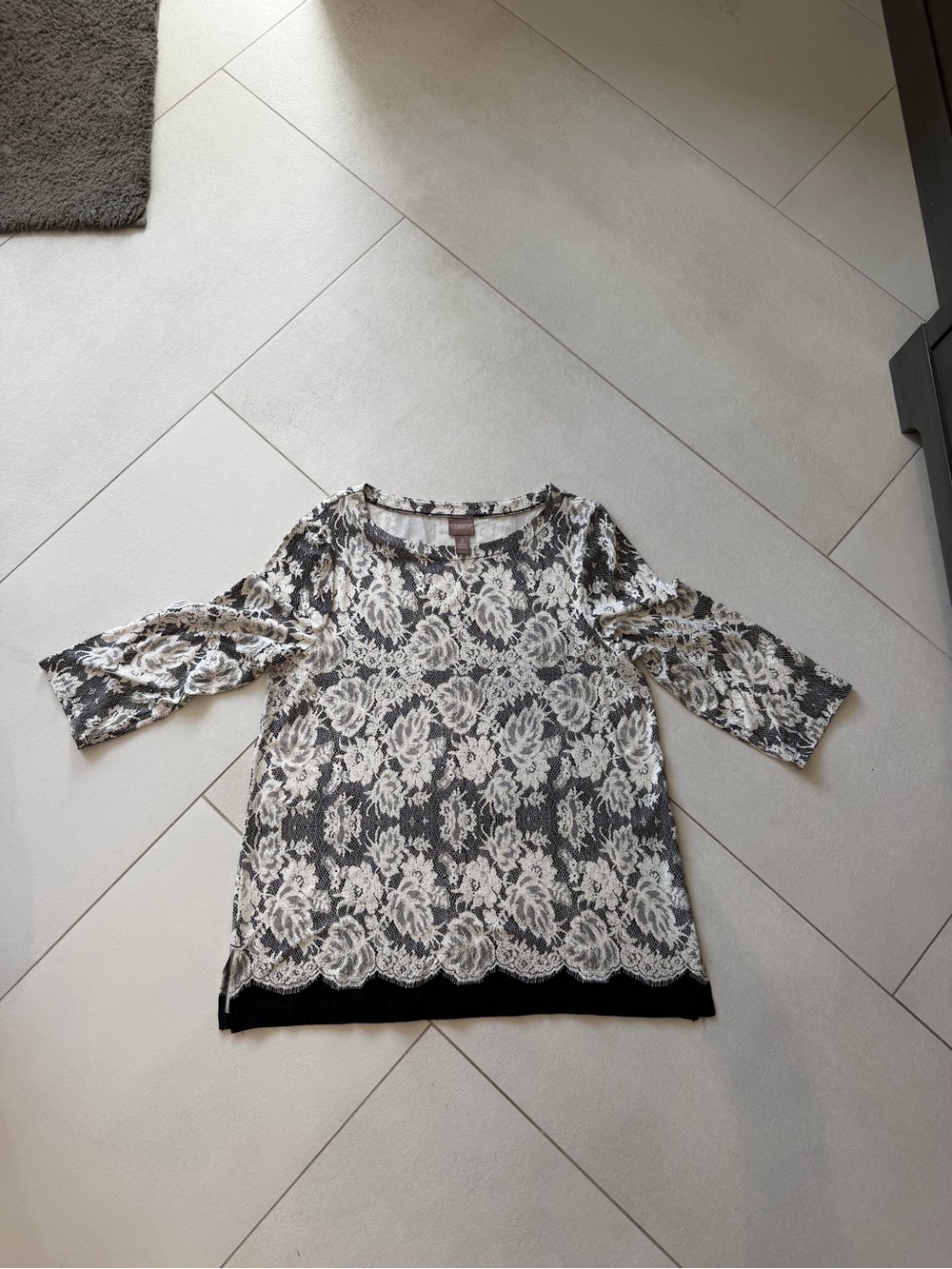 Chico's Cream Lace Overlay Tunic with Black Base